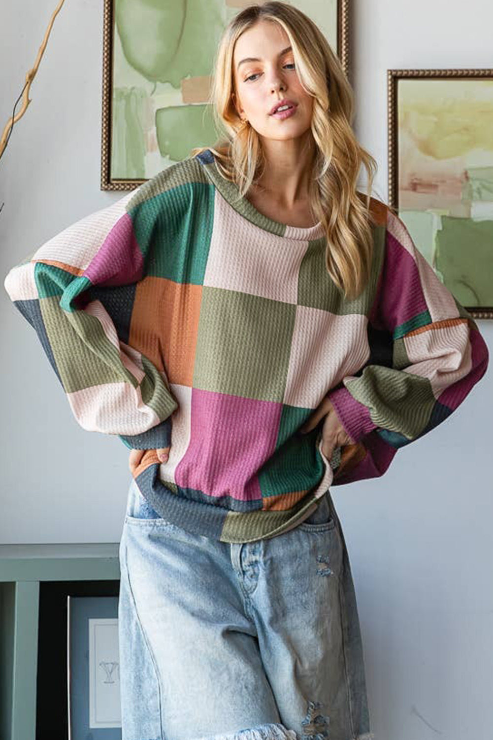 Driftwood Check Knit Top
