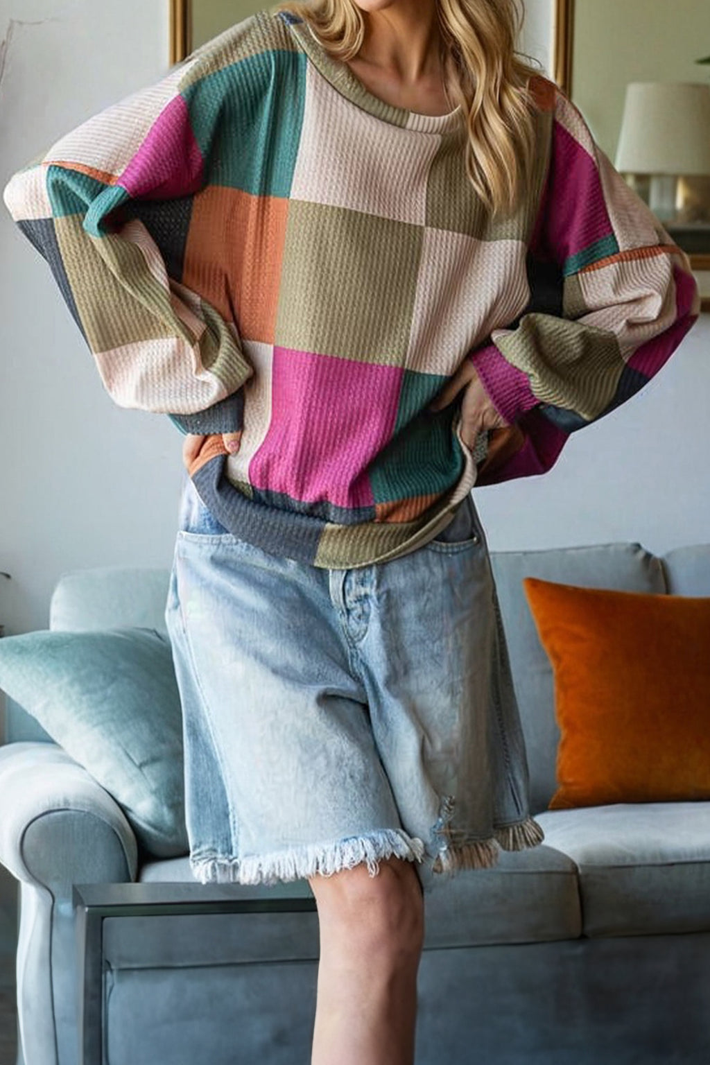 Driftwood Check Knit Top