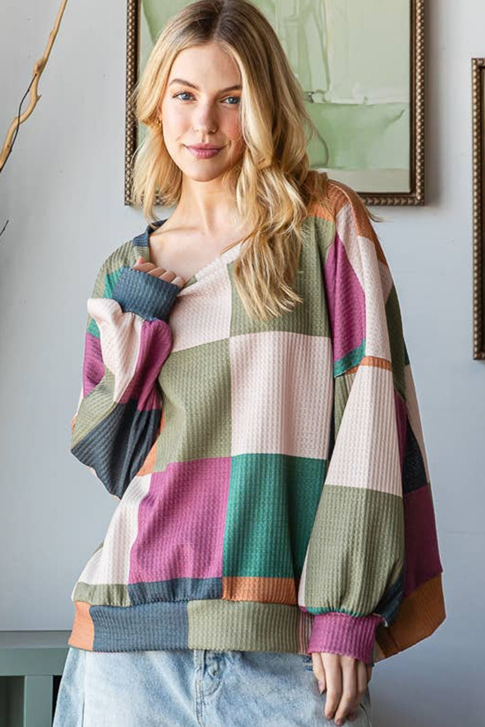 Driftwood Check Knit Top